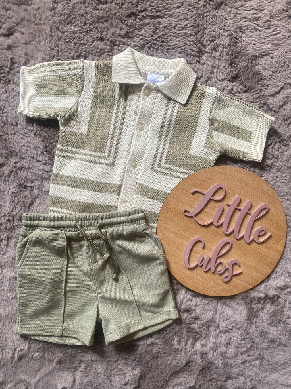 Boys sage green & beige two piece
