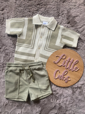 Boys sage green & beige two piece