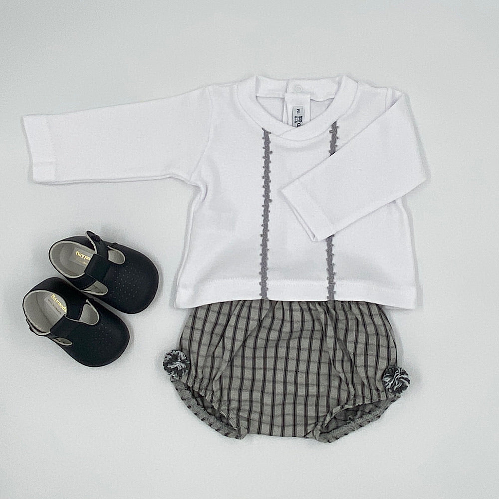 Boys grey checked Pom set