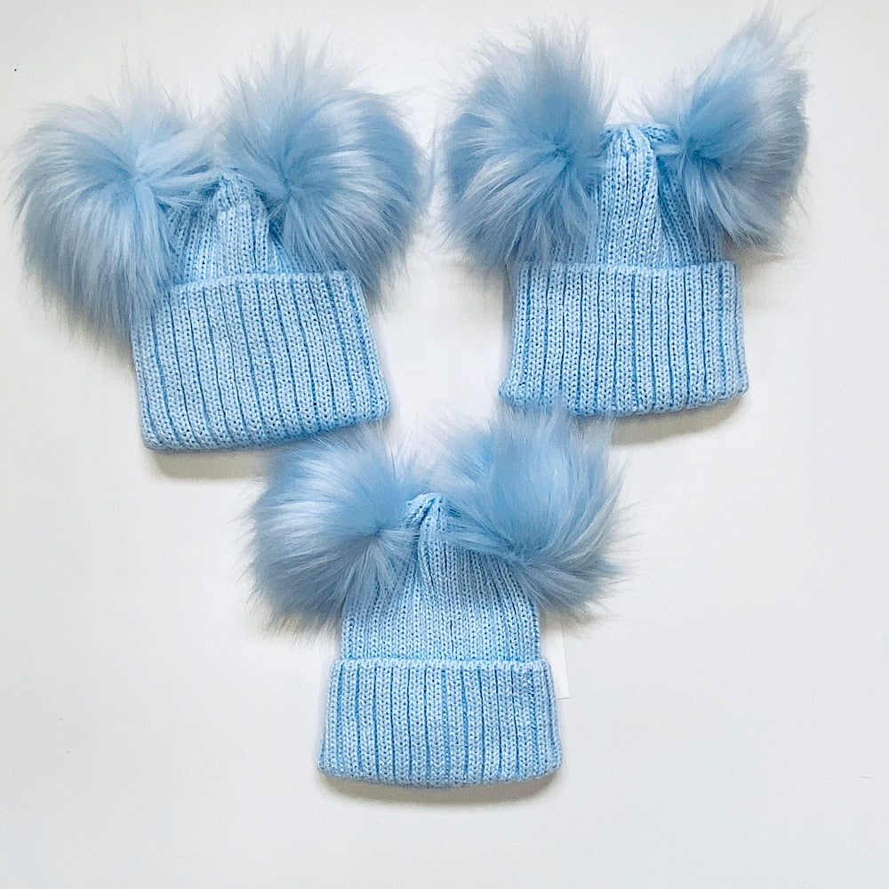 Blue double Pom Pom hat