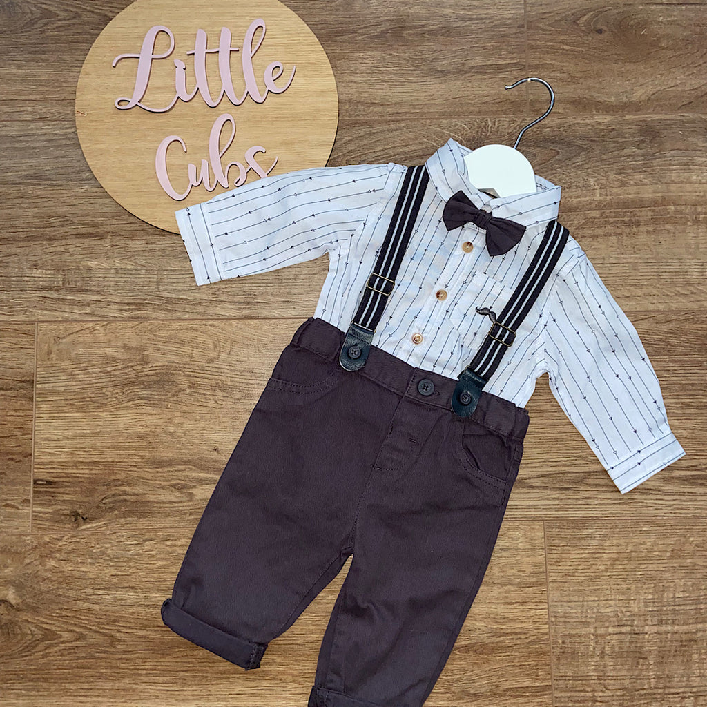 Baby Boys White Shirt, Chino & Brace Set