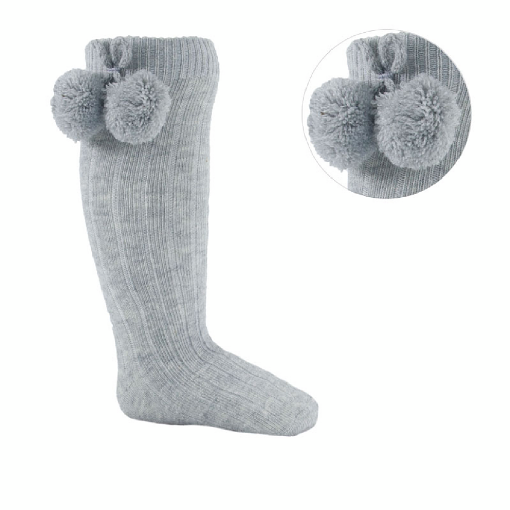 Grey Knee Pom Socks