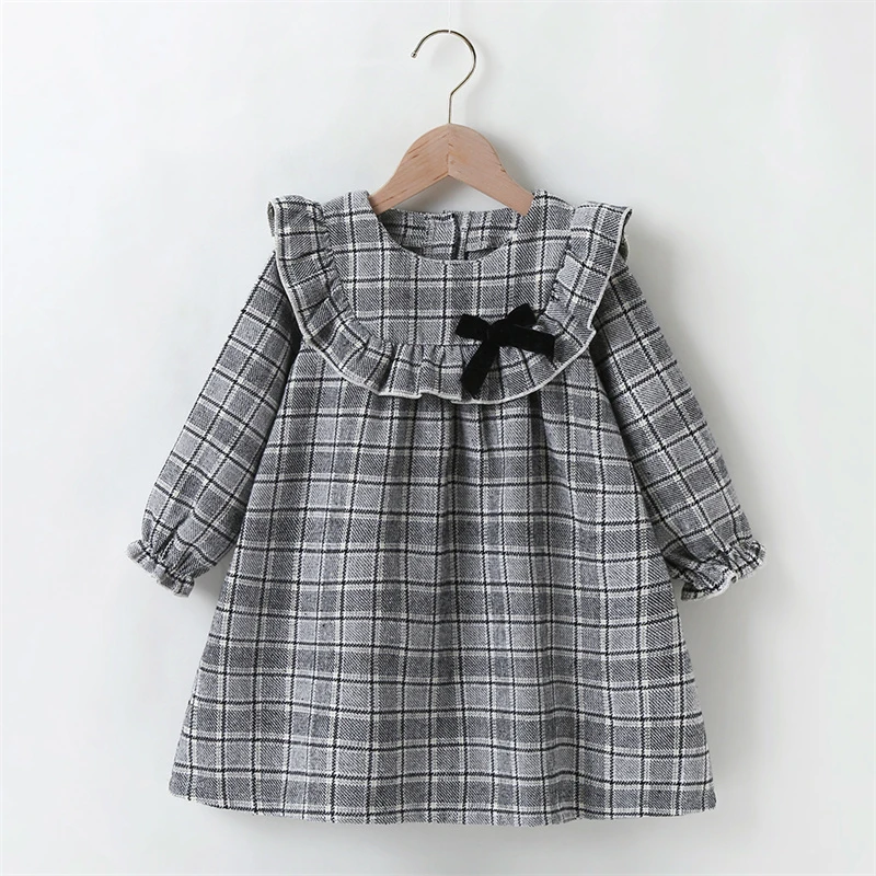 Girls Black & Grey Tartan Dress