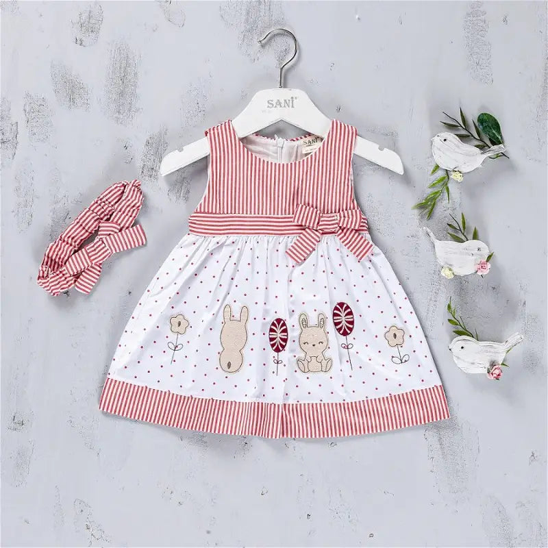 Baby Girls Polka Dot Bunny Cotton Dress & Headband