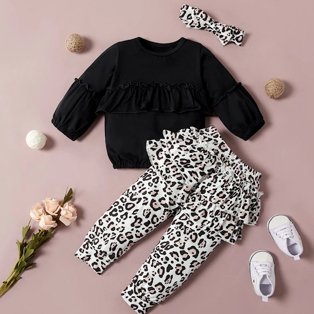 Juniour Girls Black Jumper & leopard print bottoms