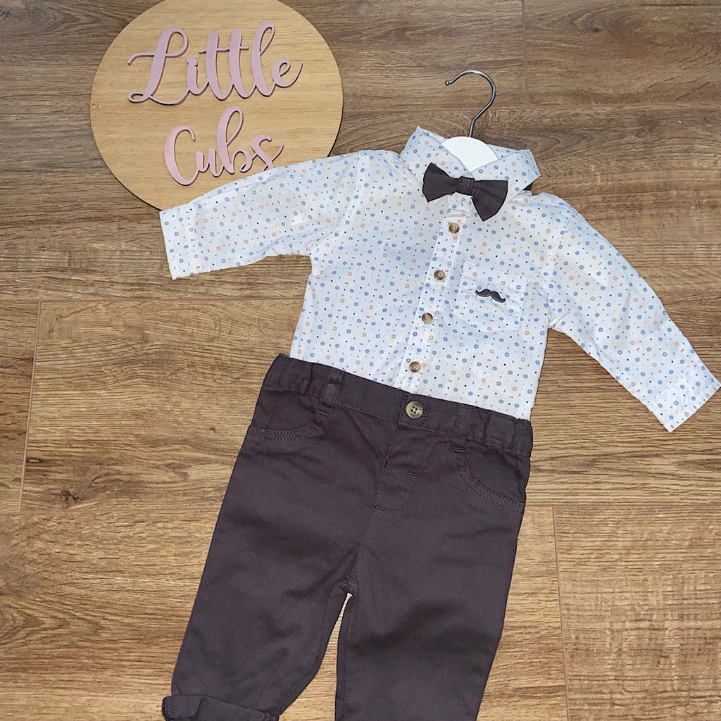 Baby Boys White Shirt, Chino & Bow Tie Set