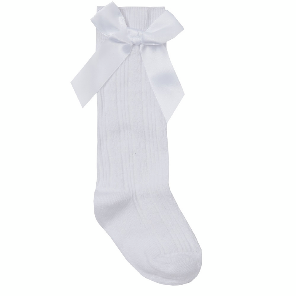 White knee bow socks