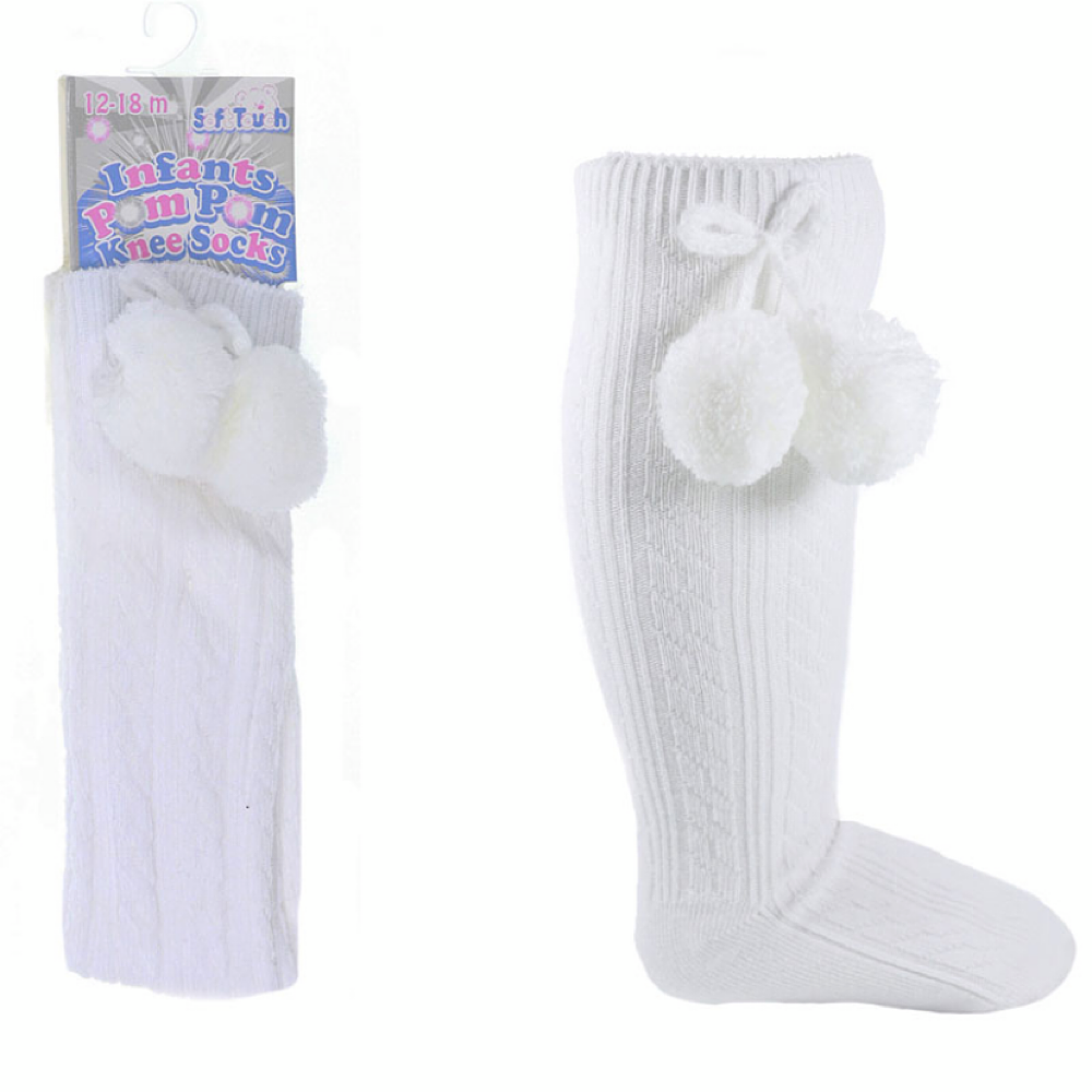 White Knee Pom Socks