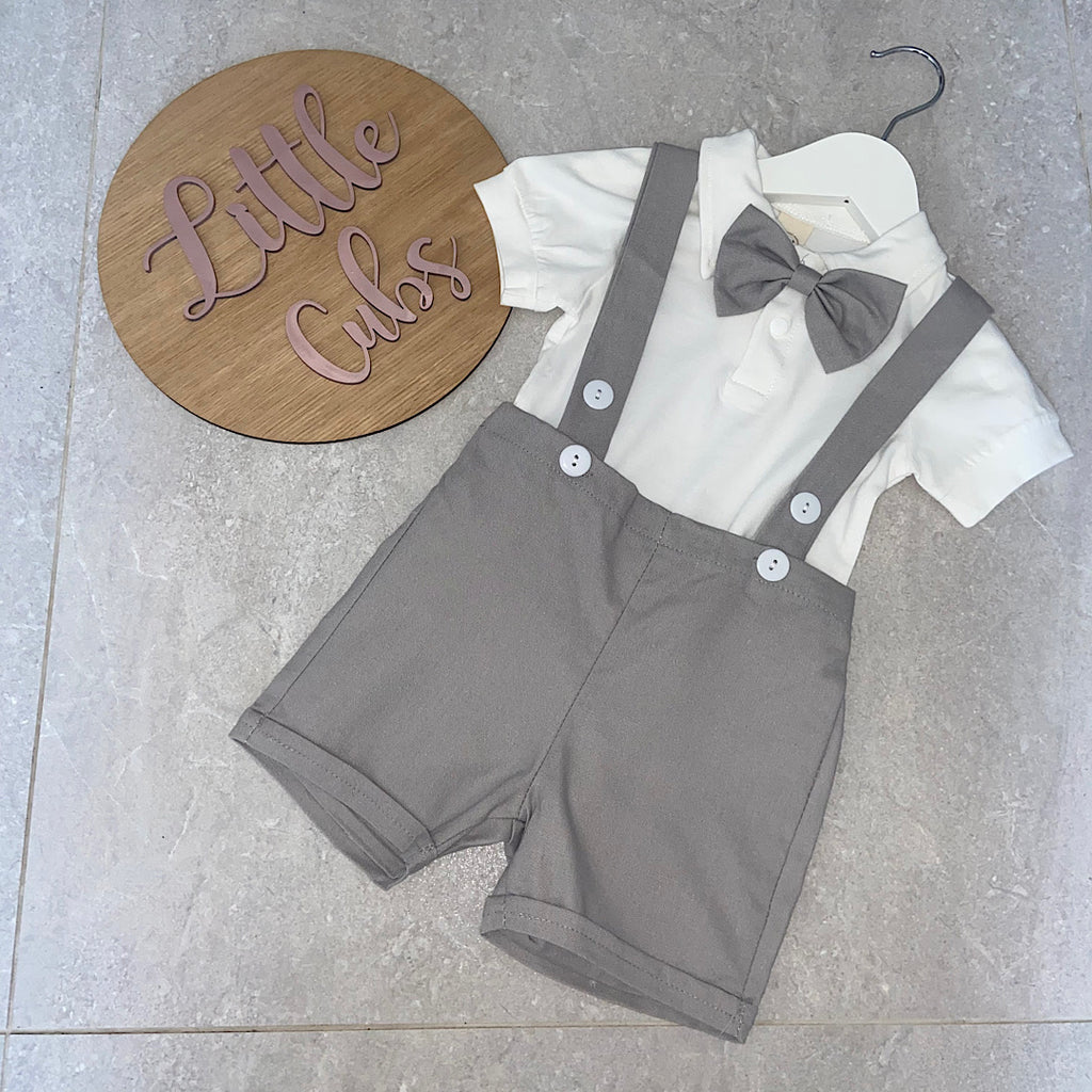 Baby boy White Bodysuit & Shorts with Braces