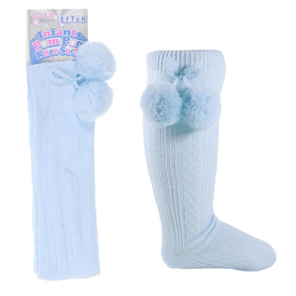 Blue Knee Pom Socks